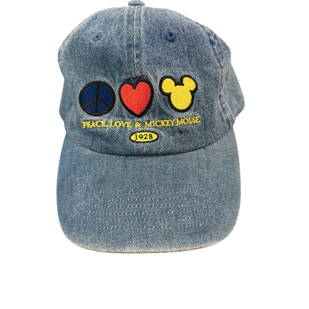 Disneyland Resort Peace Love Mickey Mouse 1928 Denim Dad Hat Adjustable Cap Blue - Picture 2 of 4